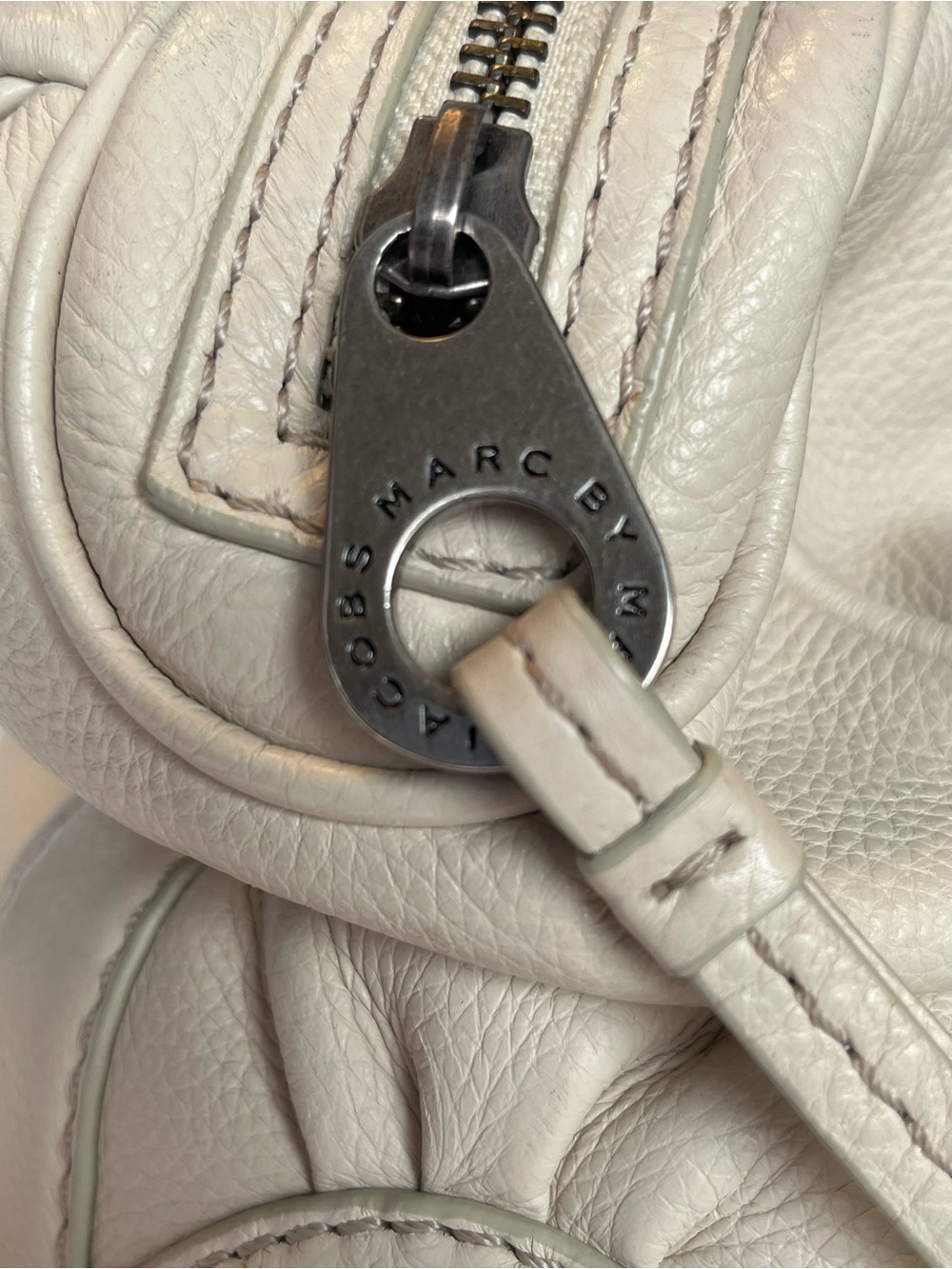 Marc by Marc Jacobs Vintage Y2K Pebbled Leather Satchel Handbag Cream Ivory - Picture 12 of 13